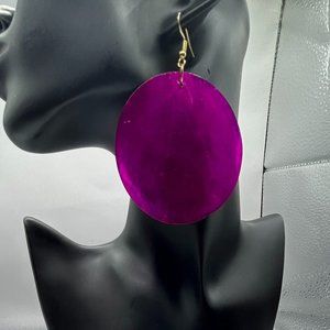 Shell Fuchsia Circle Dangle Earrings